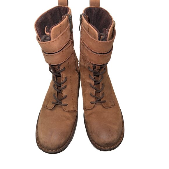 BORN Camryn Genuine Leather Brown Double Buckle Strap Lace-Up Cognac Boots 8.5 - Picture 5 of 15